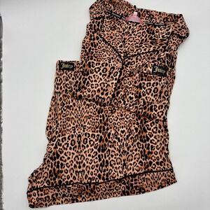 Juicy Couture 2X Leopard Print Pajama Set Short Sleeve Top & Shorts Loungewear